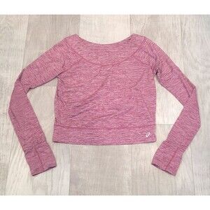 ASICS Womens Small ASX Lux Boat Neck Long Sleeve Top Pink Heather Crop Athletic